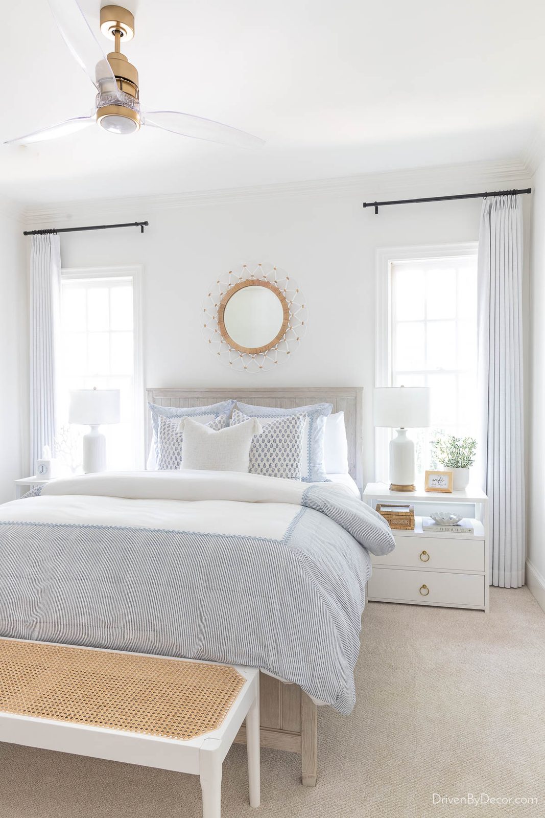 Bedroom ceiling fan with clear acrylic blades