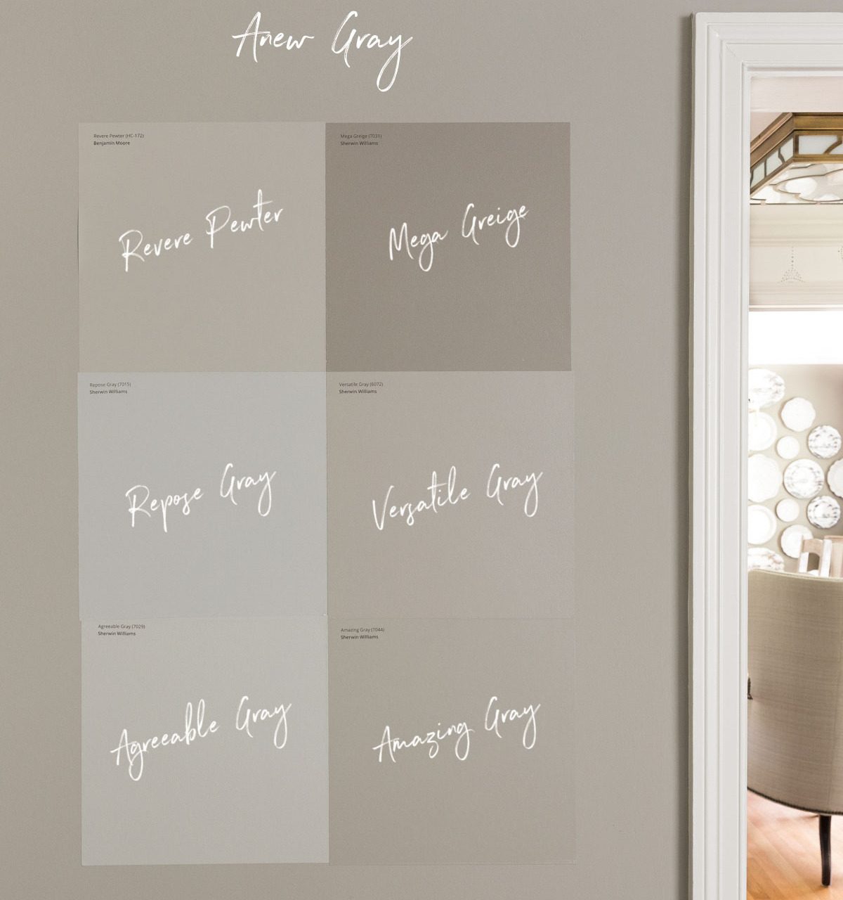 Anew Gray vs. six similar greige paint colors