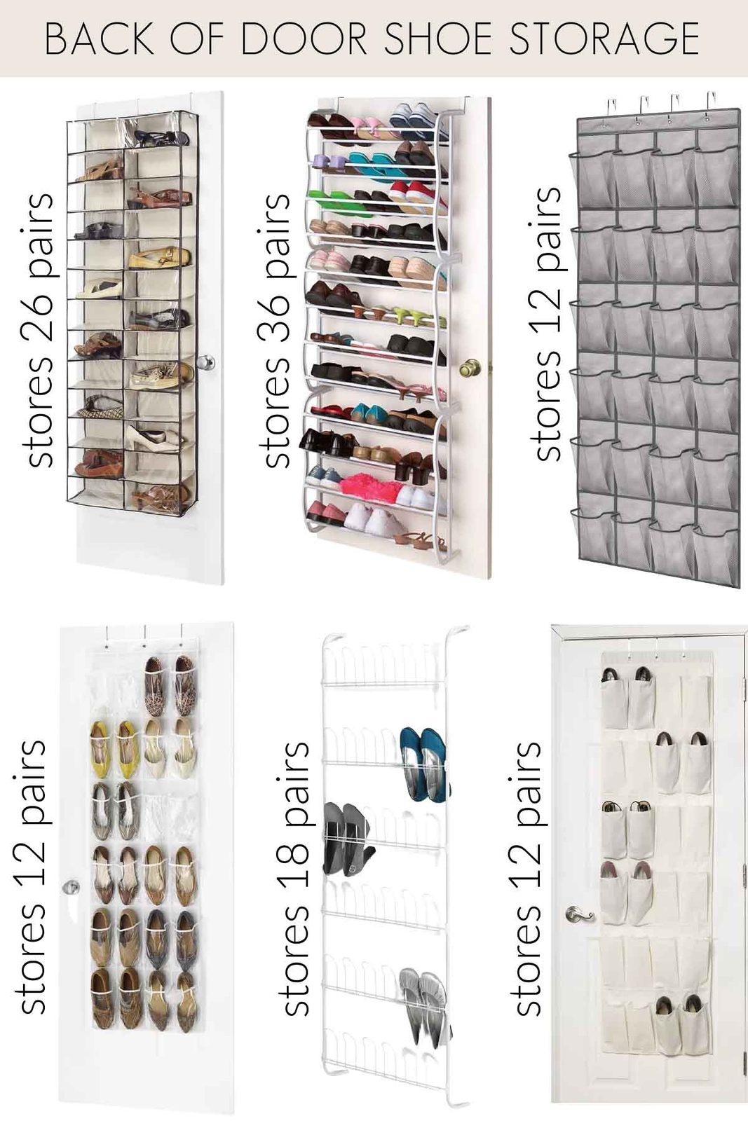 Back of the door organizers for shoes