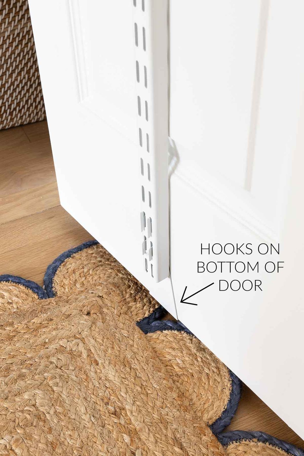 Elfa hooks for over the door organizer at bottom of door