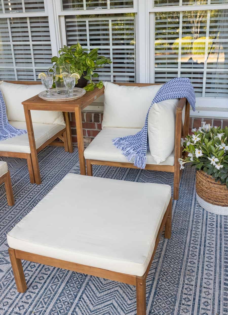 Beautiful outdoor furniture set of chairs with matching ottomans
