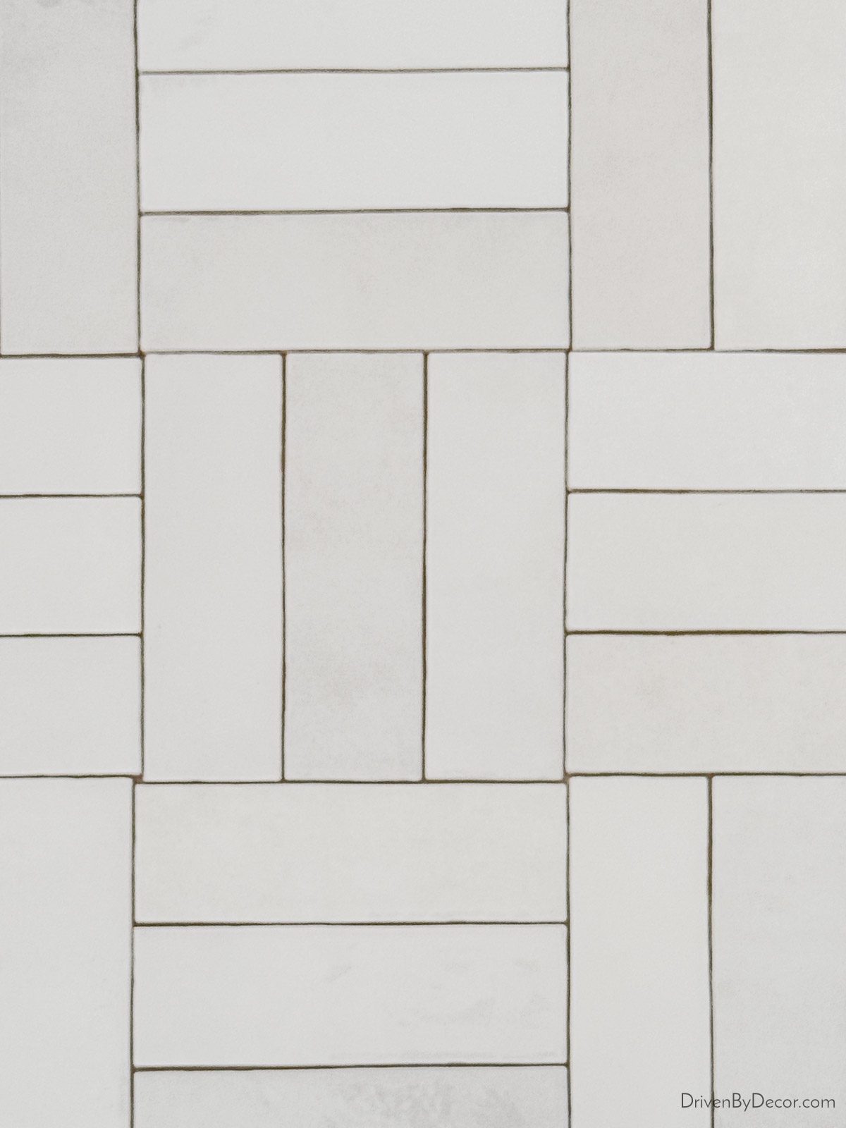 Subway tile laid in basketweave pattern