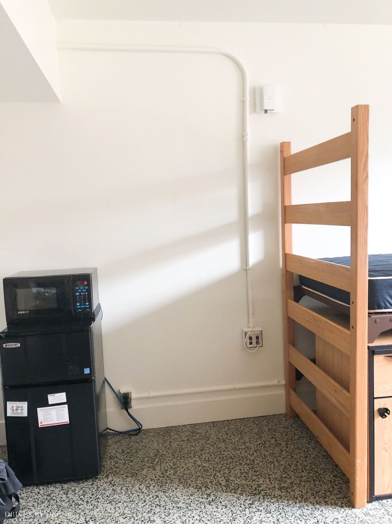 The dorm desk area before our makeover!
