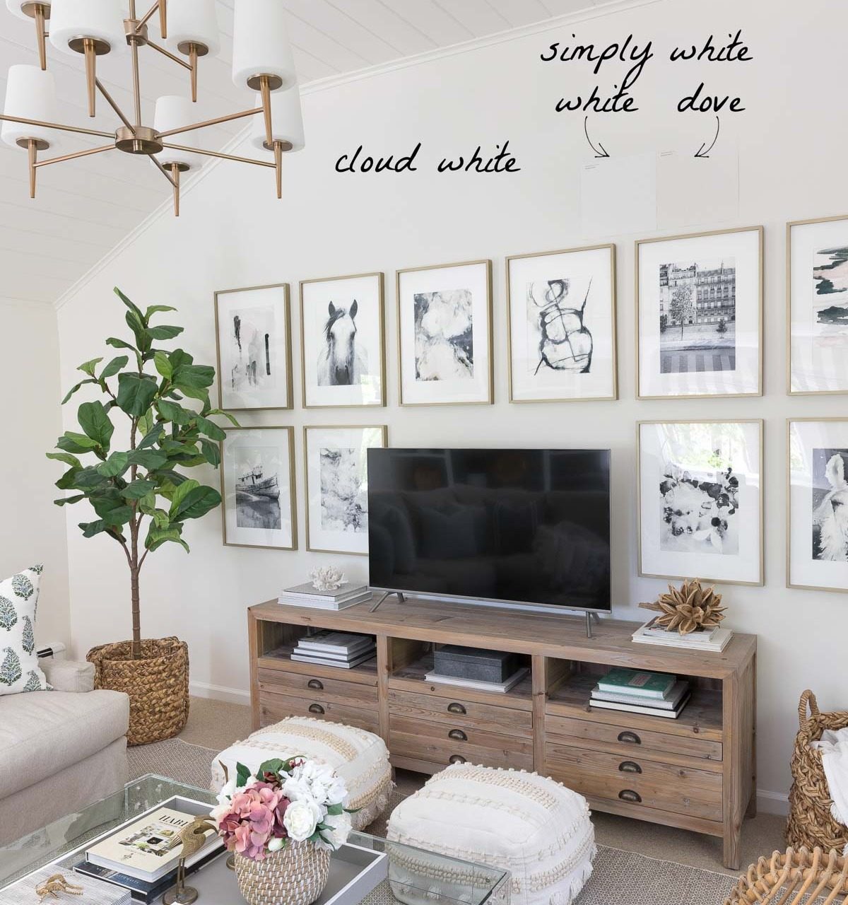 A comparison of Benjamin Moore Cloud White, Simply White, and White Dove