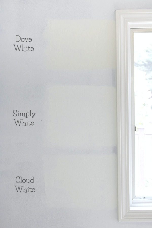 Benjamin Moore Dove White versus Simply White vs. Cloud White paint colors