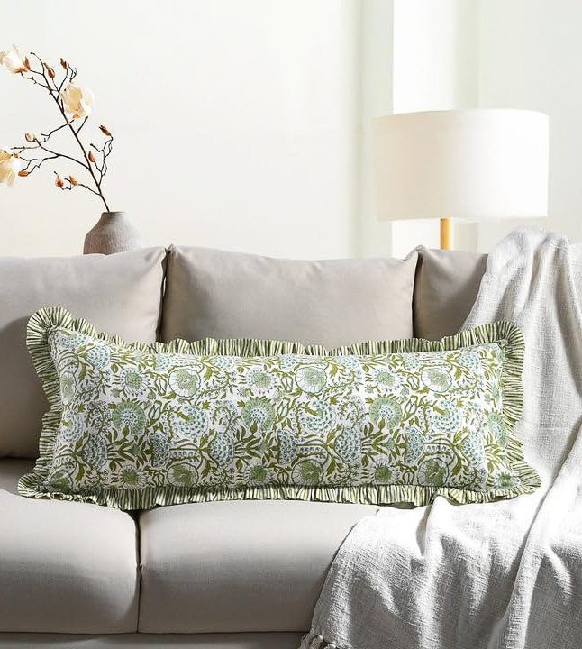 Ruffled block print pillow