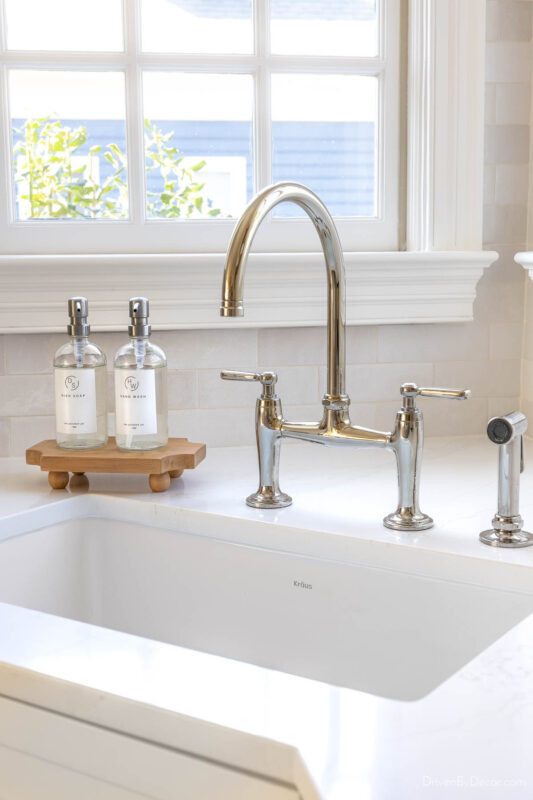 Polished nickel bridge faucet in our kitchen