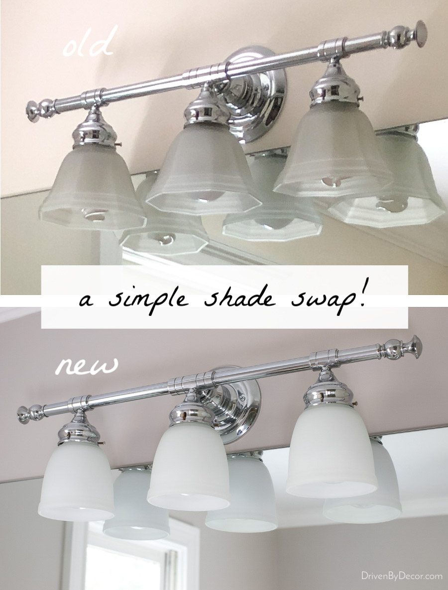 Swapping out sconce shades in a bathroom remodel on a budget