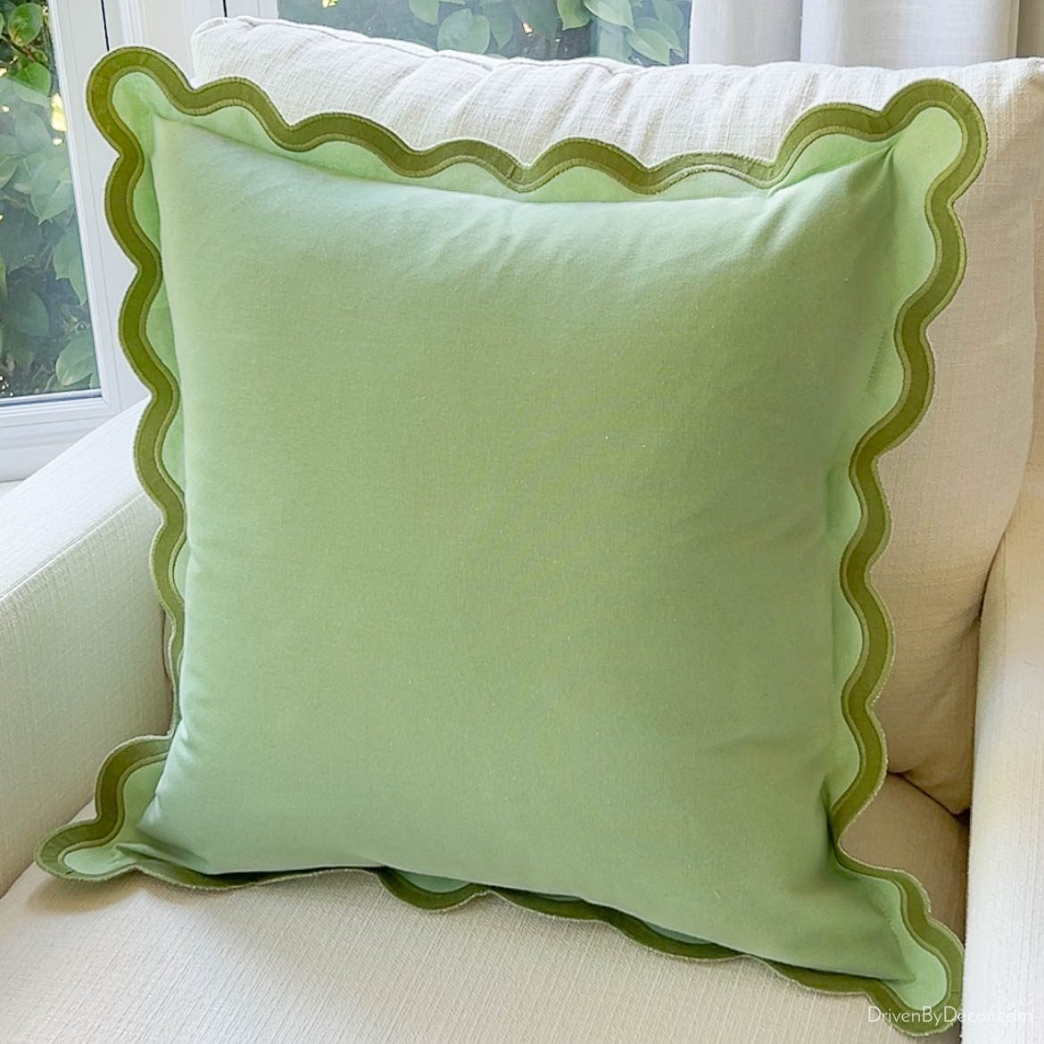 Budget friendly green scalloped throw pillow