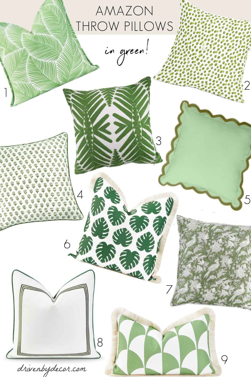 Budget throw pillows in green