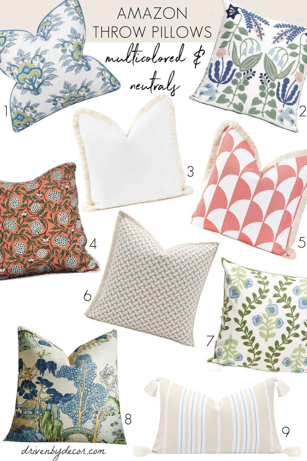 Budget throw pillows - multicolored and neutrals