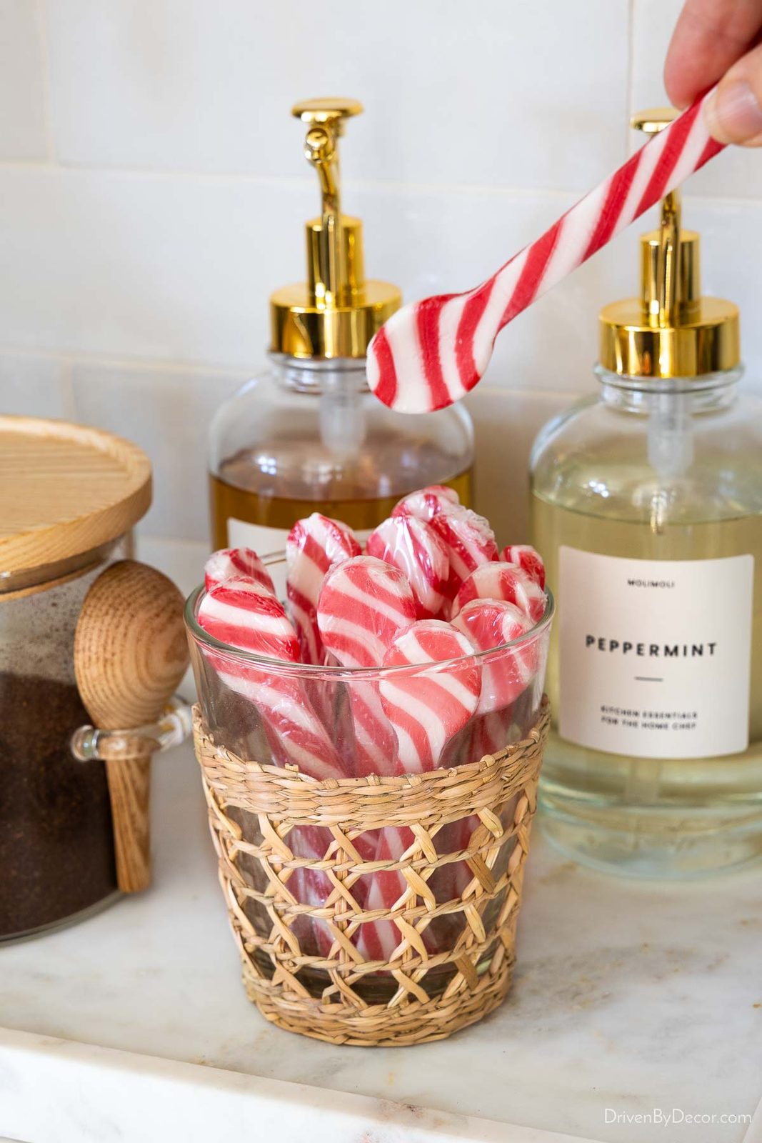 Candy cane spoons on Christmas coffee bar