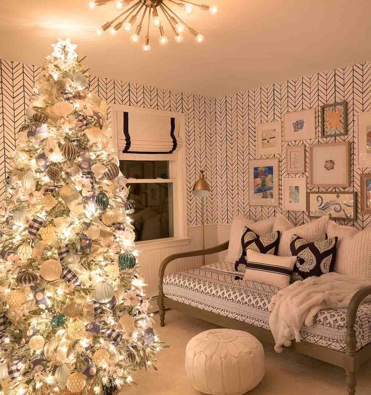 Our Christmas tree lights at night!
