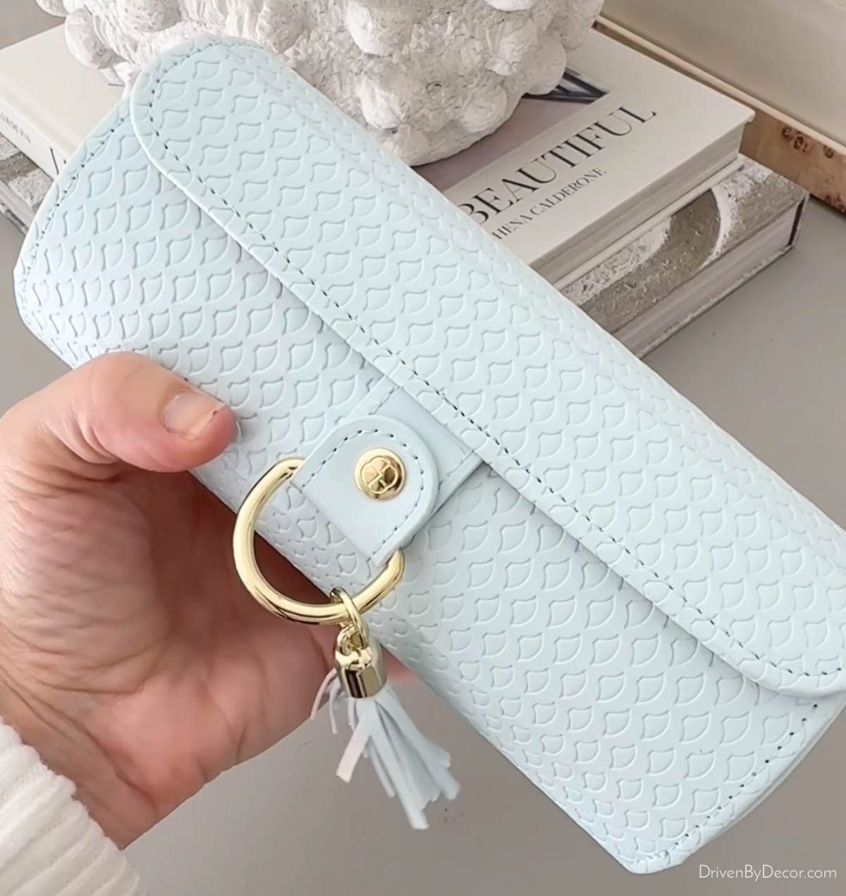 Travel jewelry case in light blue