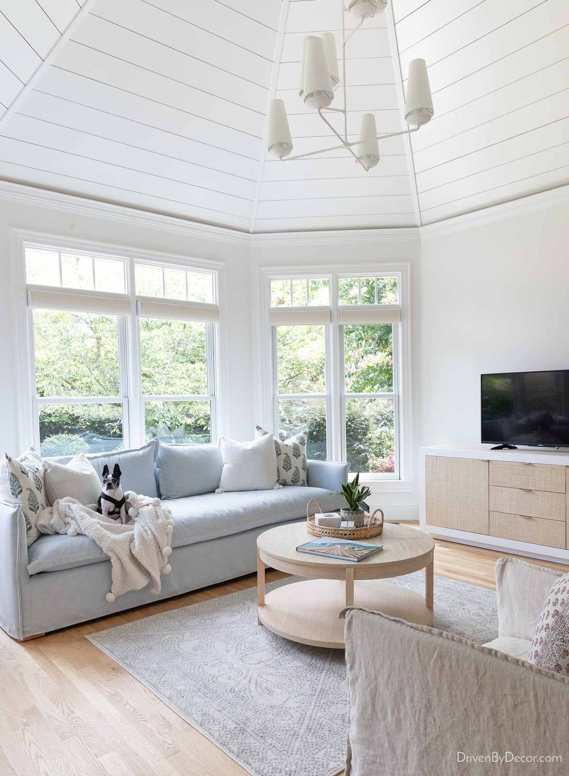 Sofa and console in our sun room