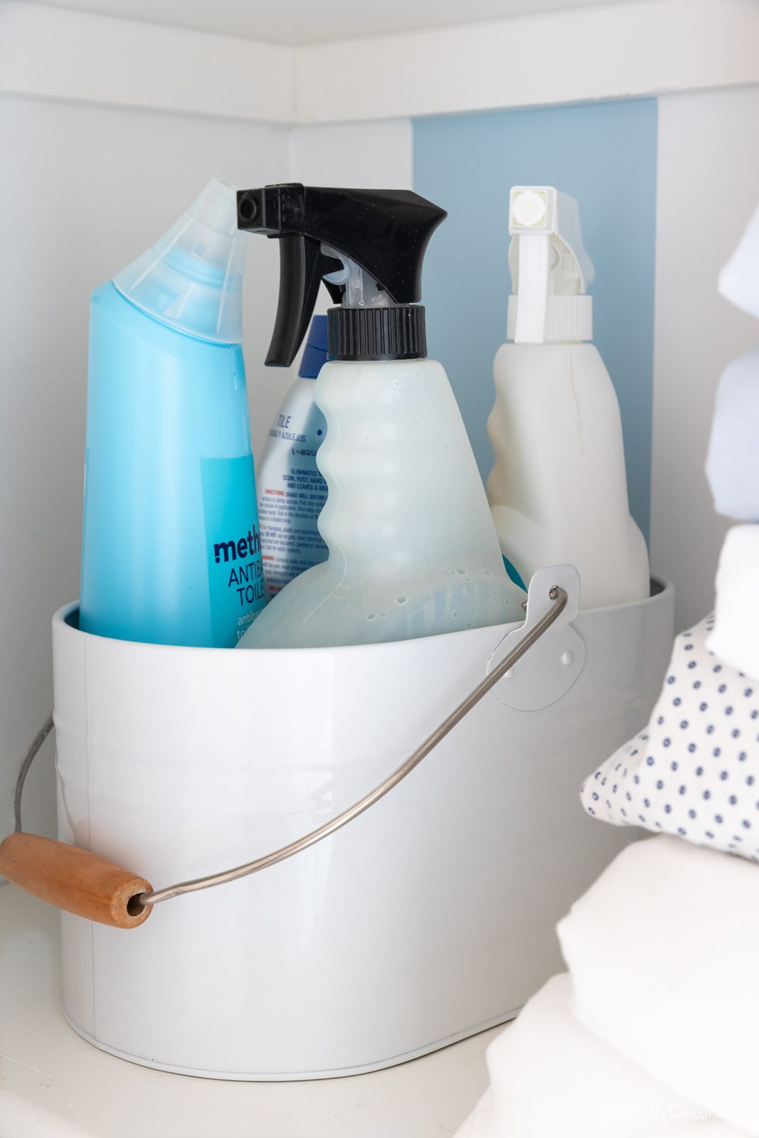Cleaning caddy filled with cleaners