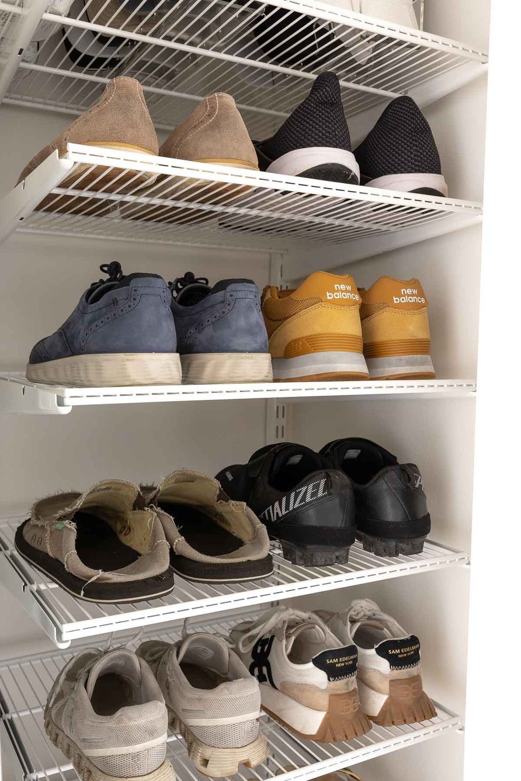 Laundry room closet organization with shelf for shoes