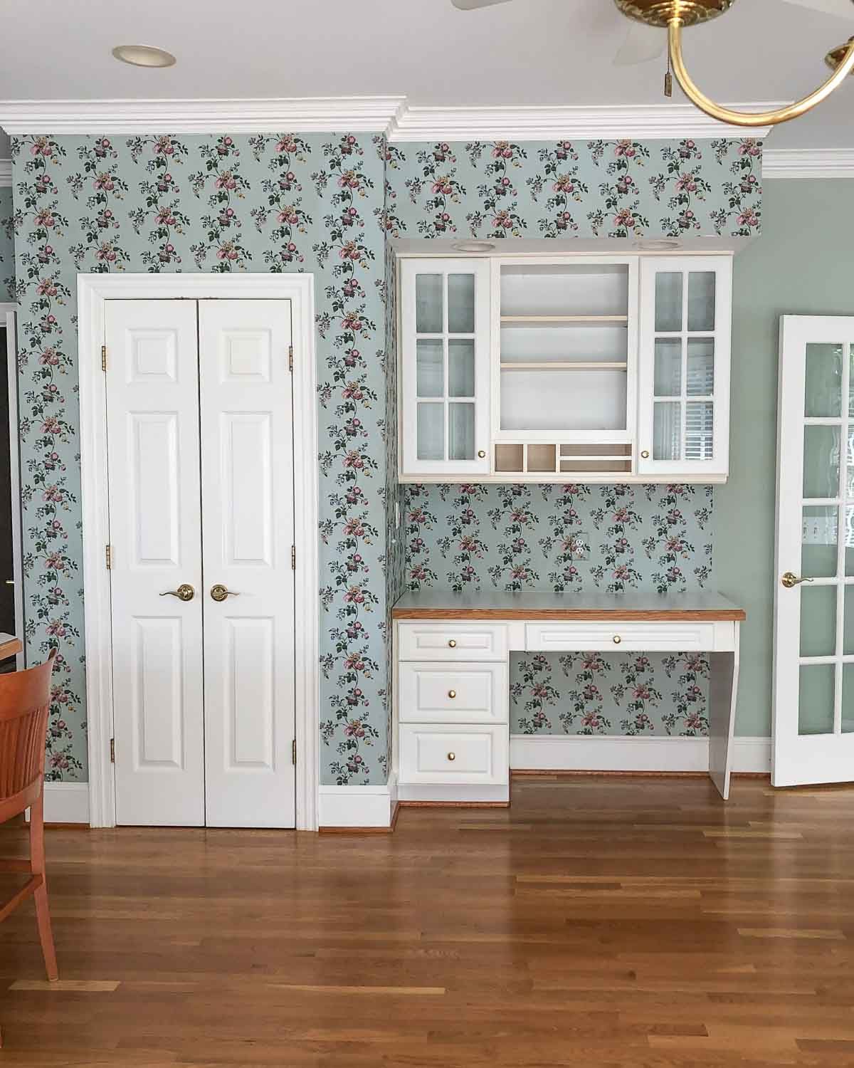 Our kitchen pantry and desk before renovating