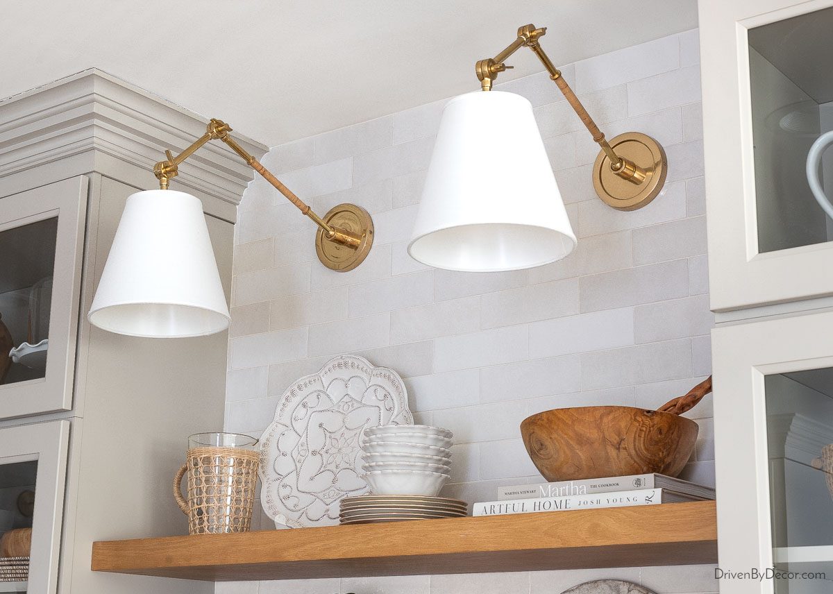 The brass swing arm sconces over our kitchen coffee bar