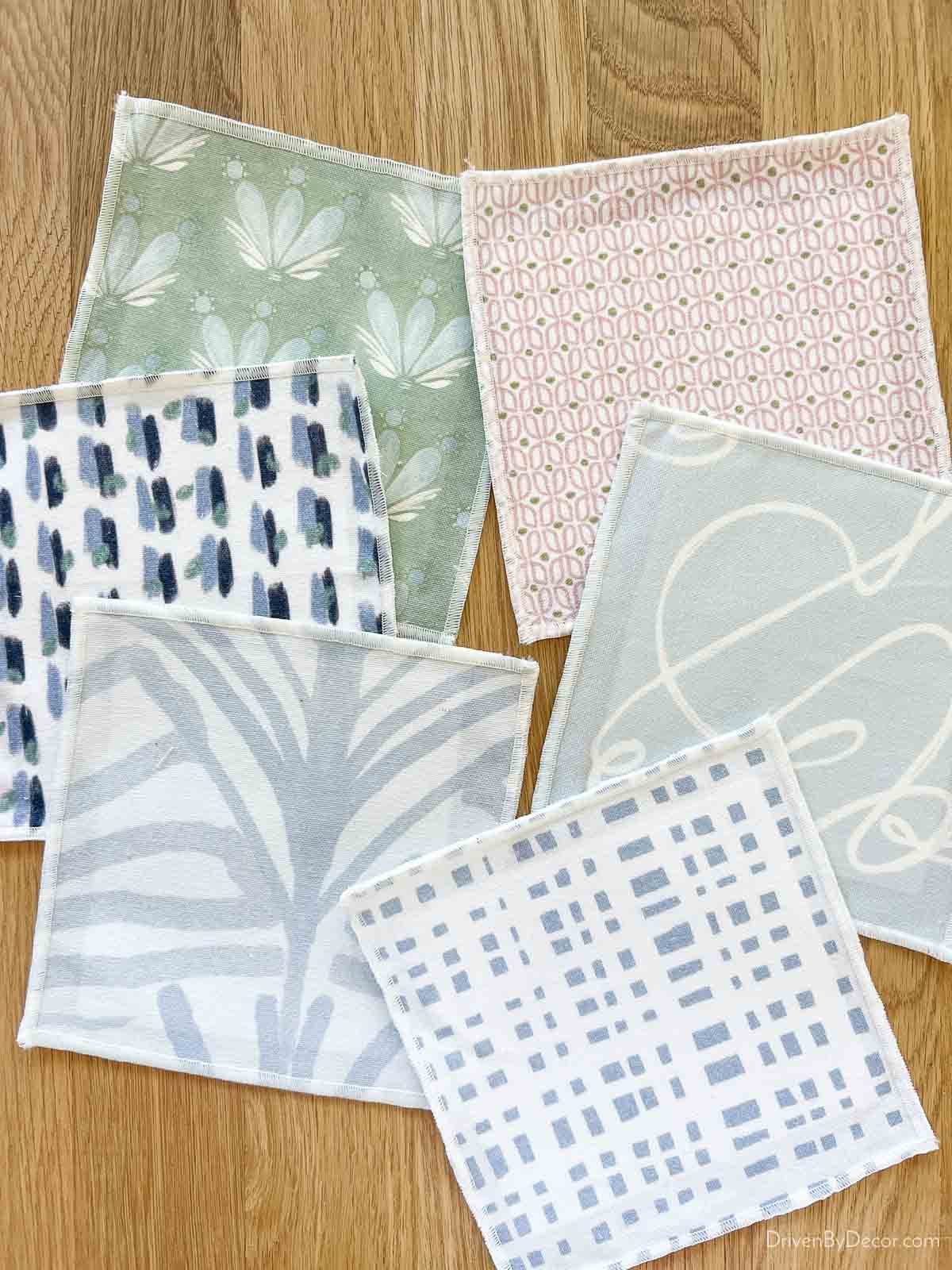 Fabric sample options for custom shower curtains