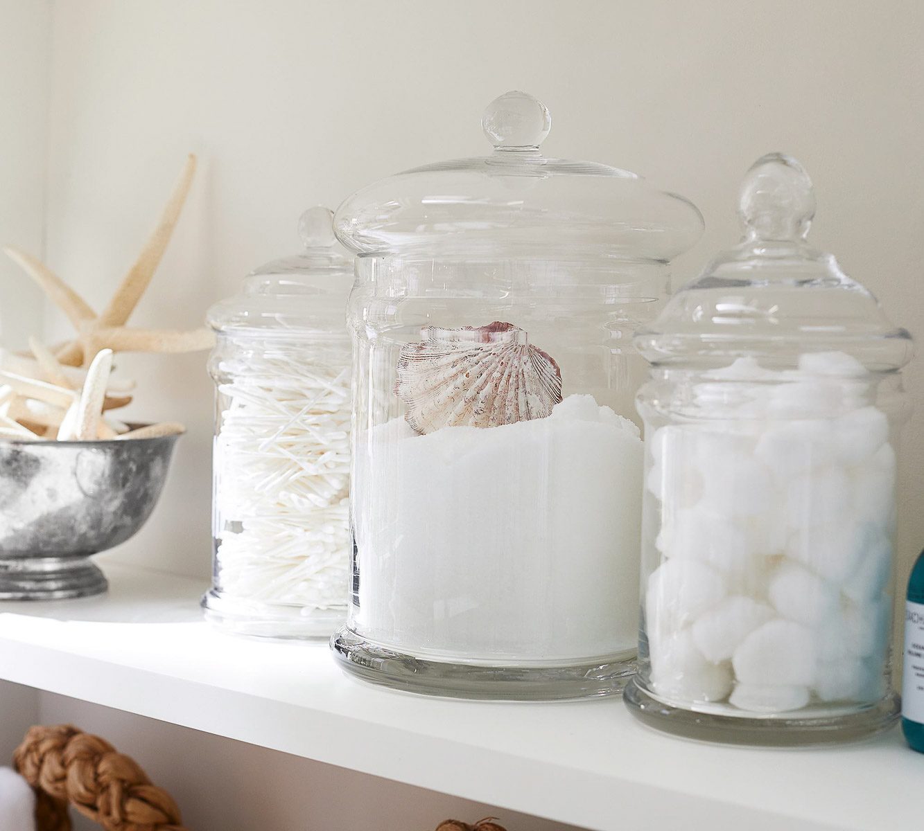 Apothecary jars filled with bath salts