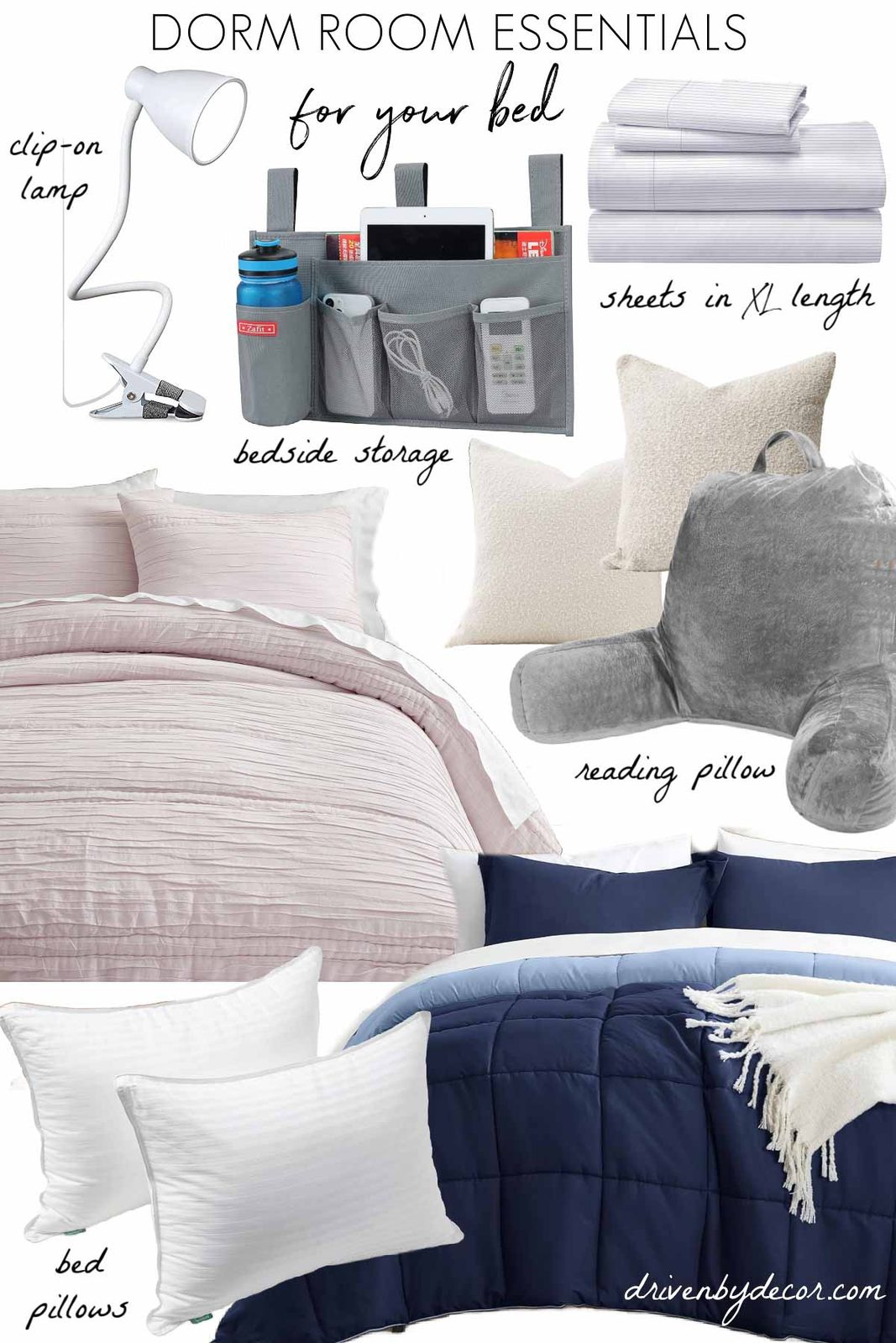 Dorm room essentials for your bed
