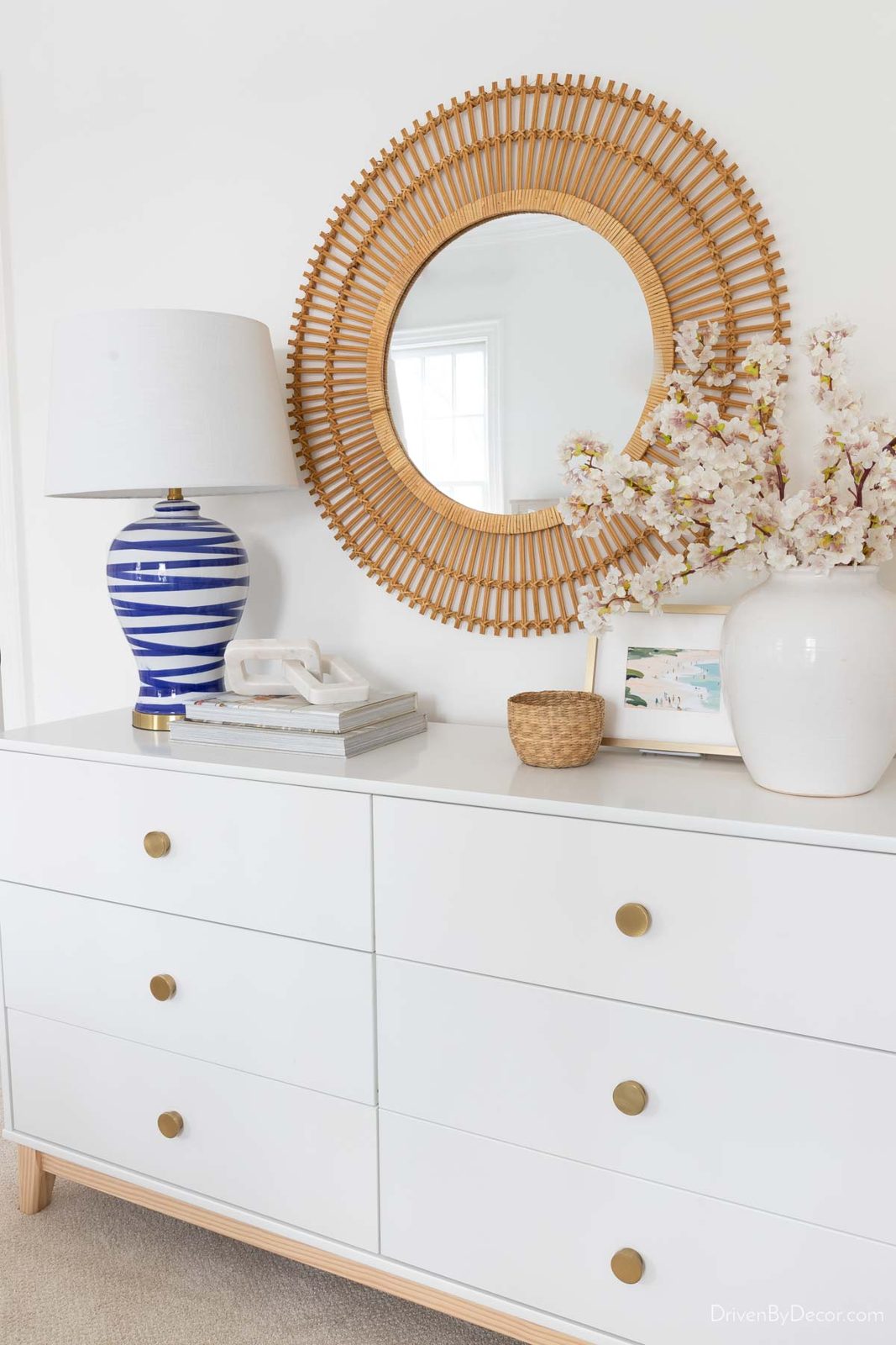 Decorated bedroom dresser done using dresser decor ideas