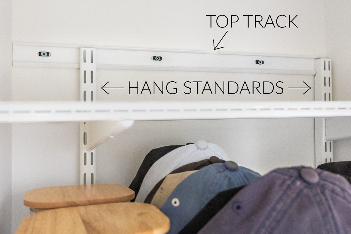 Elfa system top track and hang standards for closet organization