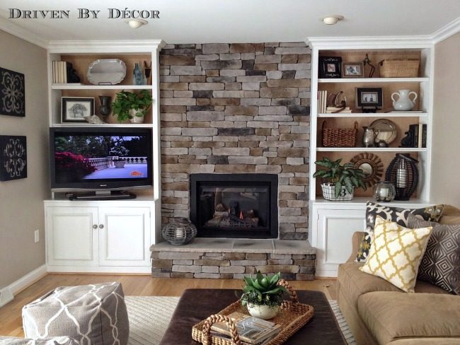 Family room with stone fireplace