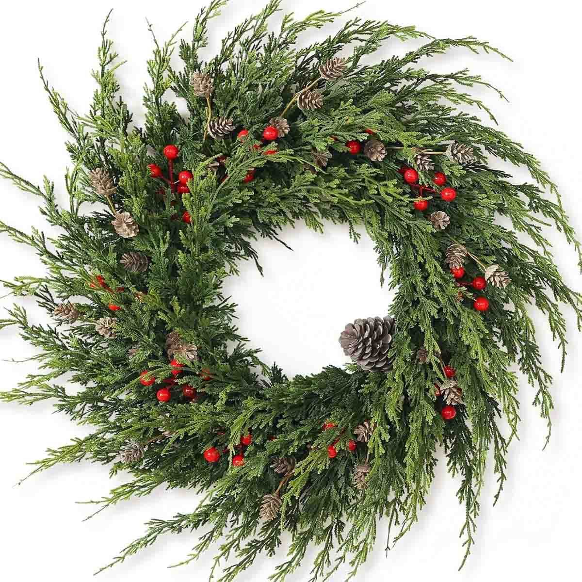 Faux cedar wreath with berries