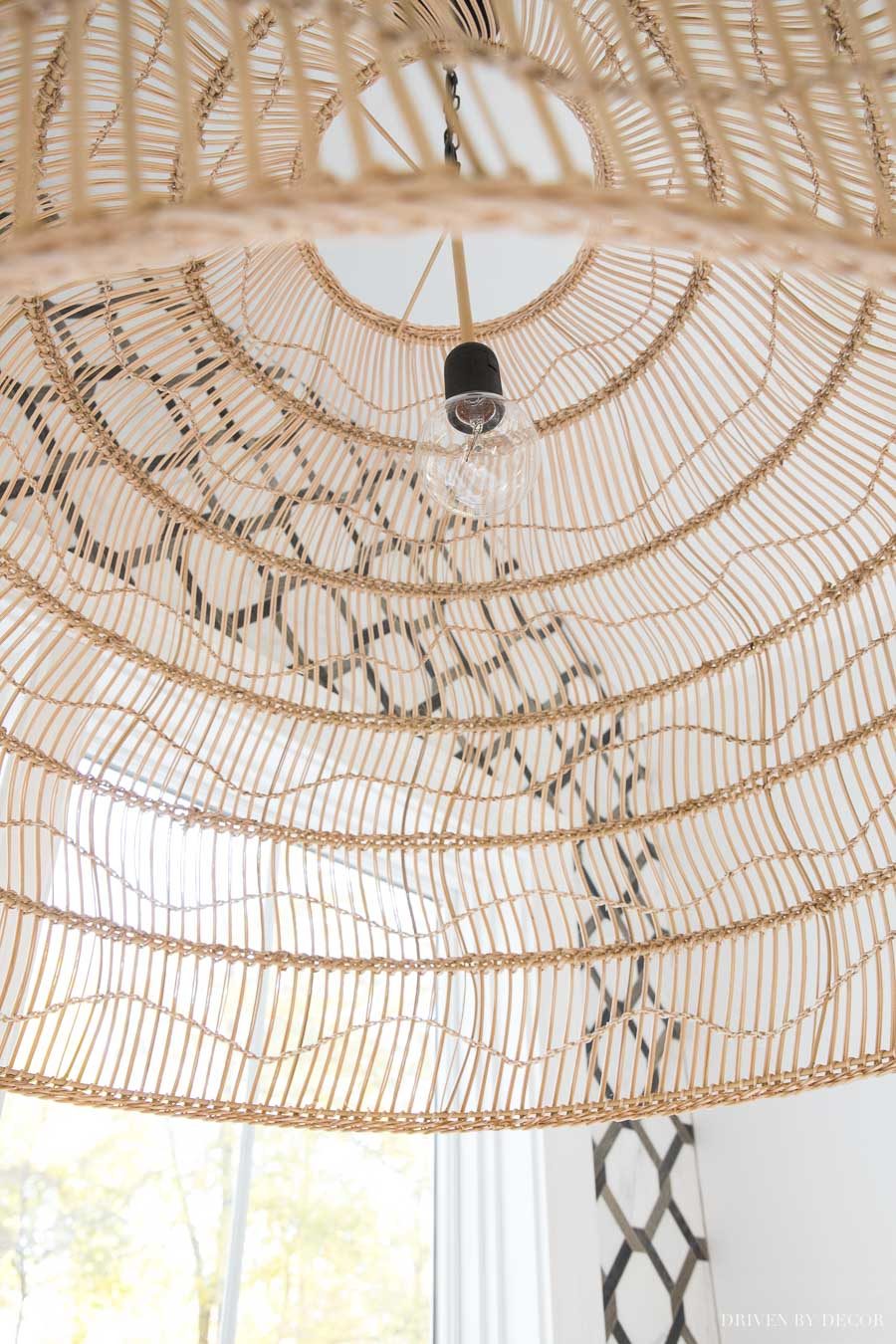 Gorgeous woven pendant with clear globe light bulb