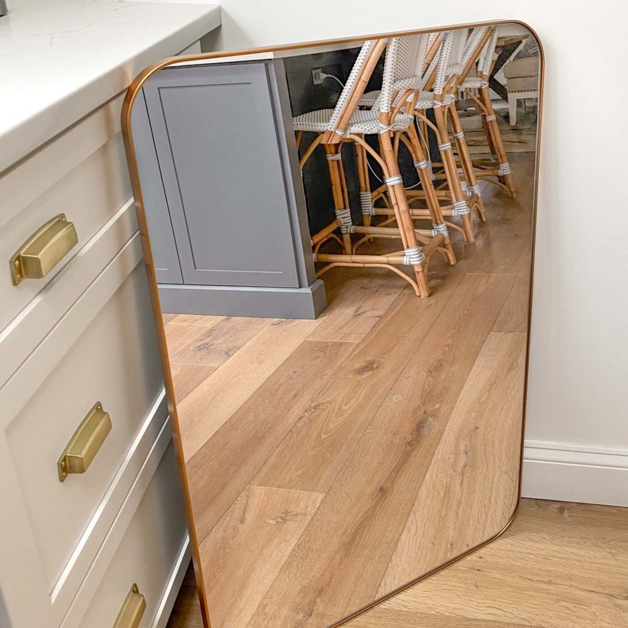 The perfect mirrors for above a bathroom sink - love the curved edges!