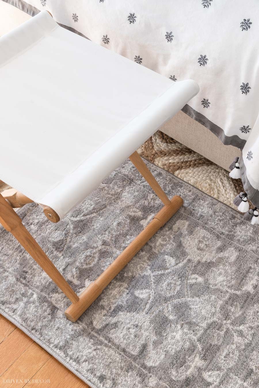 Gorgeous patterned gray rug that's soft and highly cleanable!