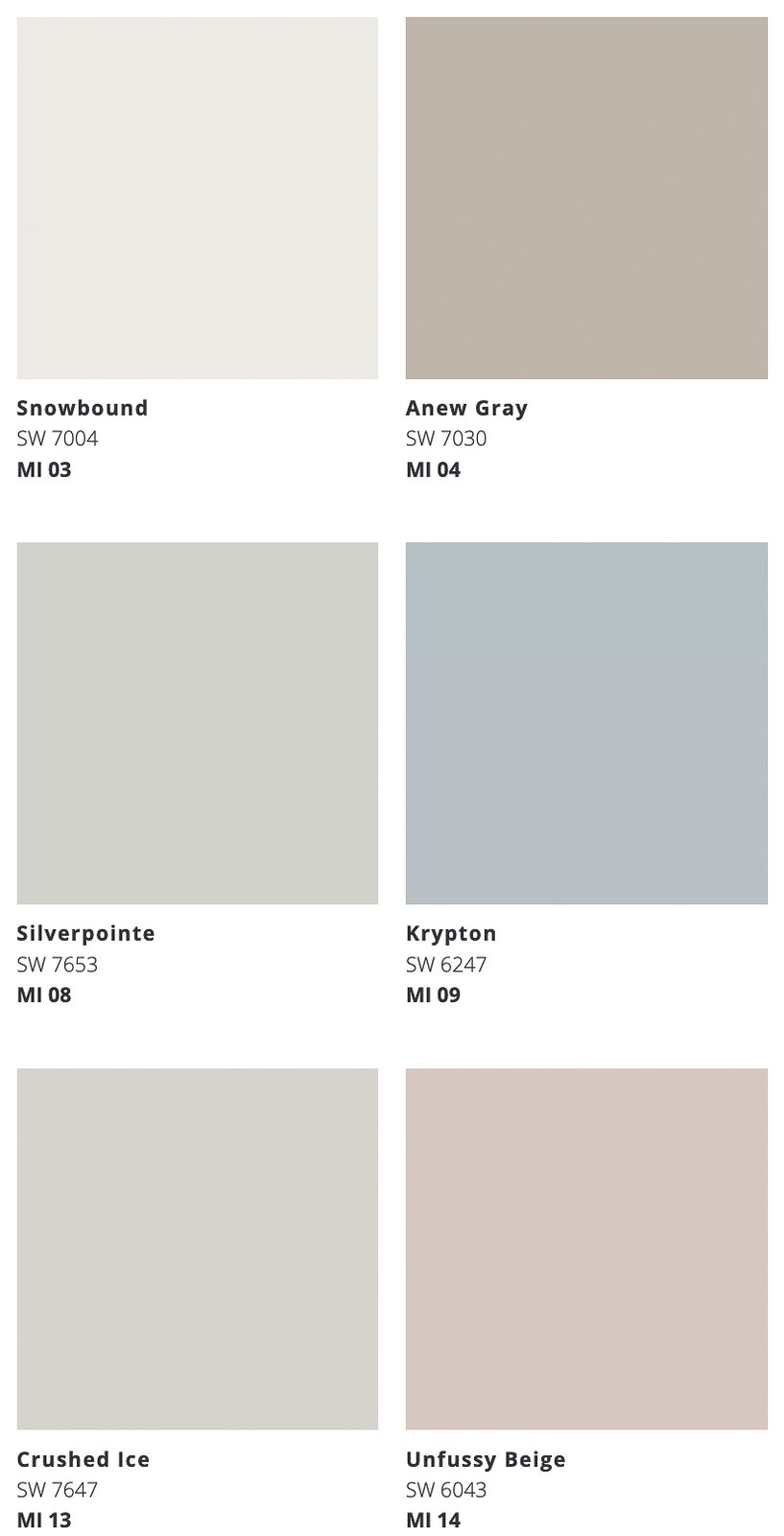 Color palette of 6 colors for a whole house color scheme