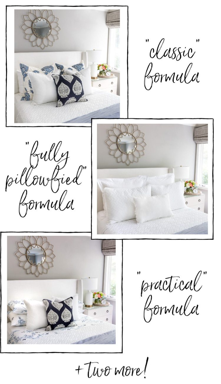 Awesome post with five simple formulas for arranging pillows on a queen bed!