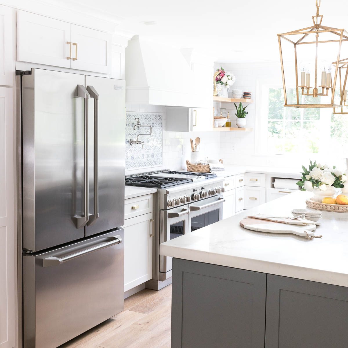 Stainless steel refrigerator in kitchen