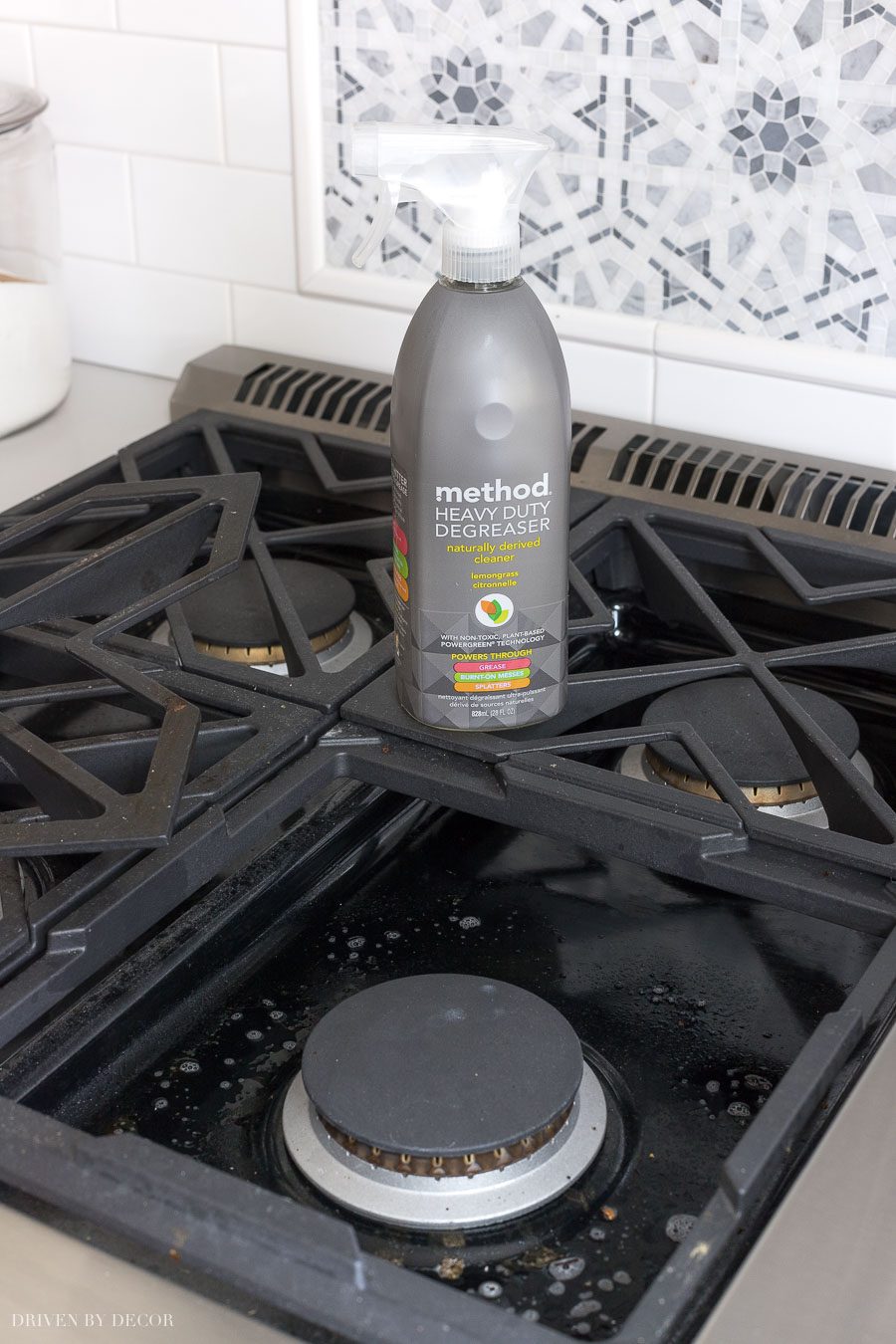 My favorite way to easily clean my gas range! This degreaser is awesome!