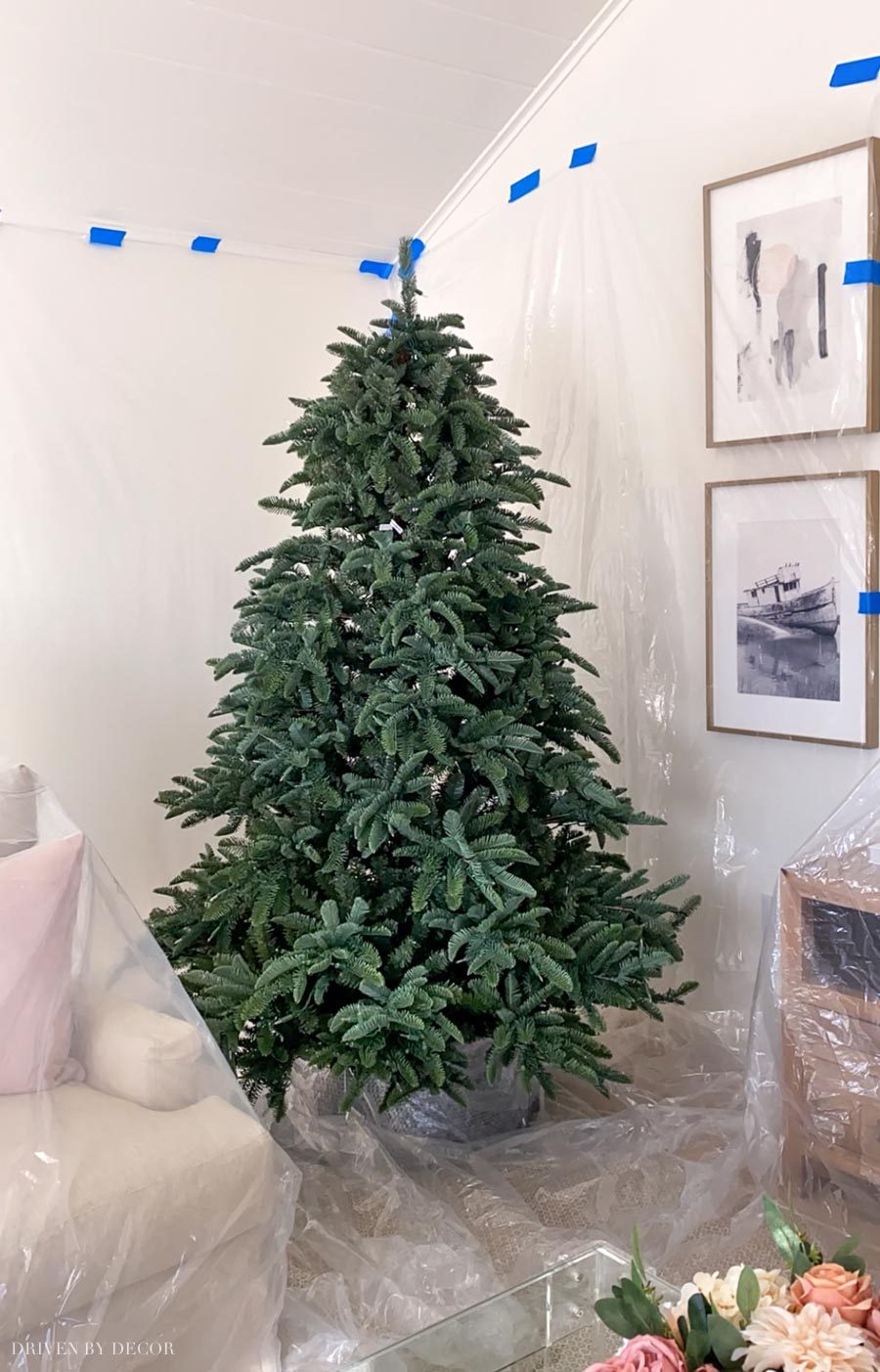 If your flocking your Christmas tree inside, cover your nearby walls and furniture with plastic to protect them!