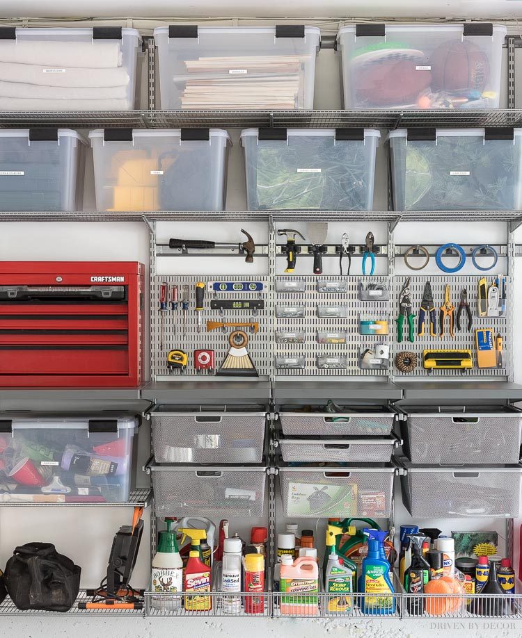 Loving these ideas for organizing your garage with the Elfa system!