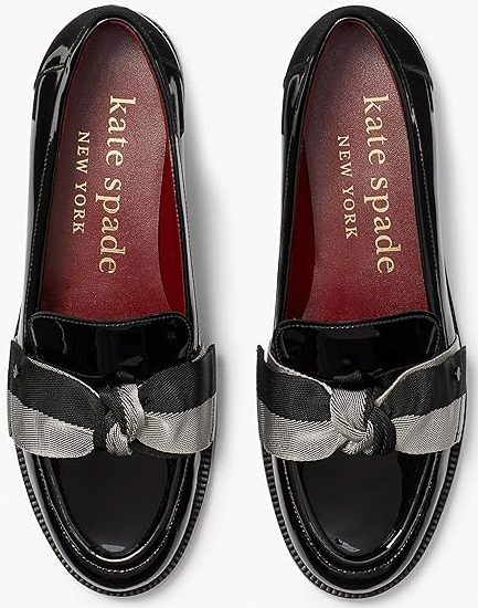 Kate Space black loafers with black and gray bow