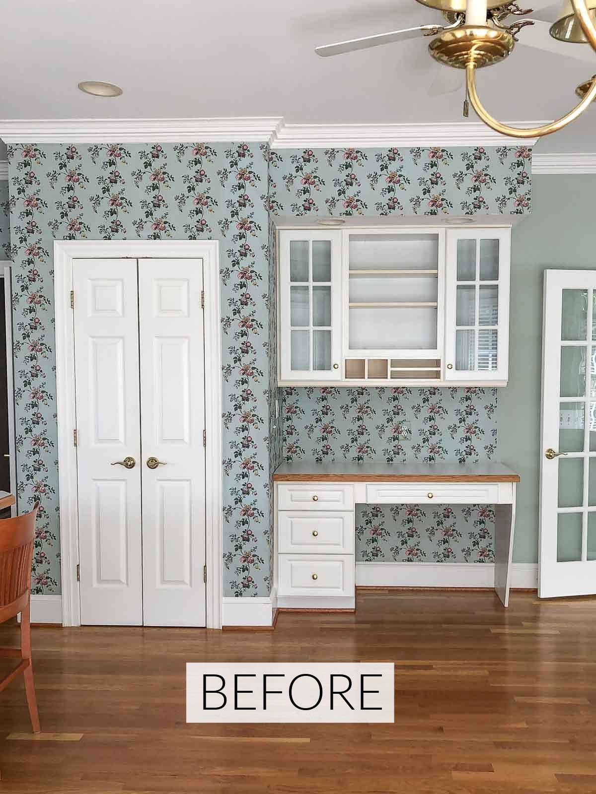 Our kitchen pantry and desk before remodeling