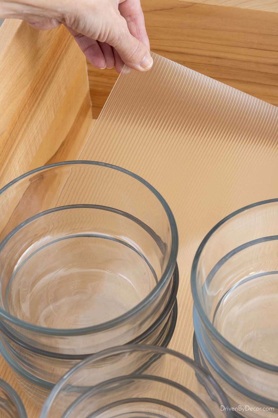 Clear drawer liner added to kitchen island drawers