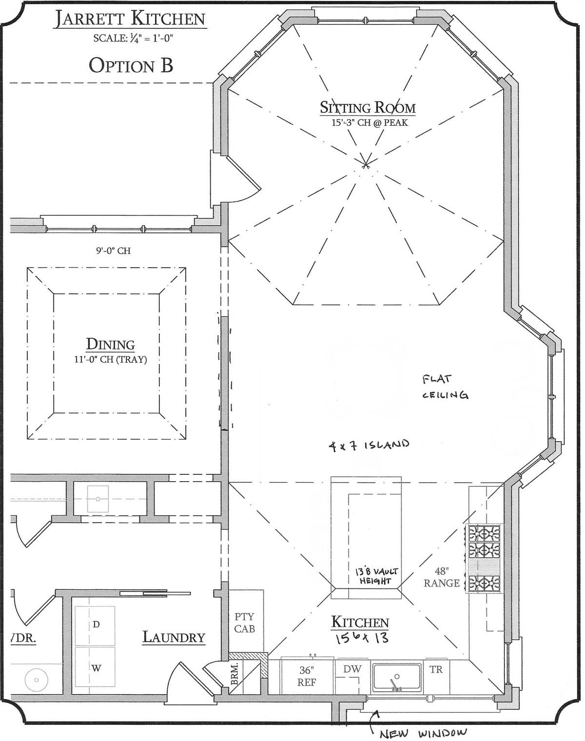 Kitchen layout option B - architectural drawing