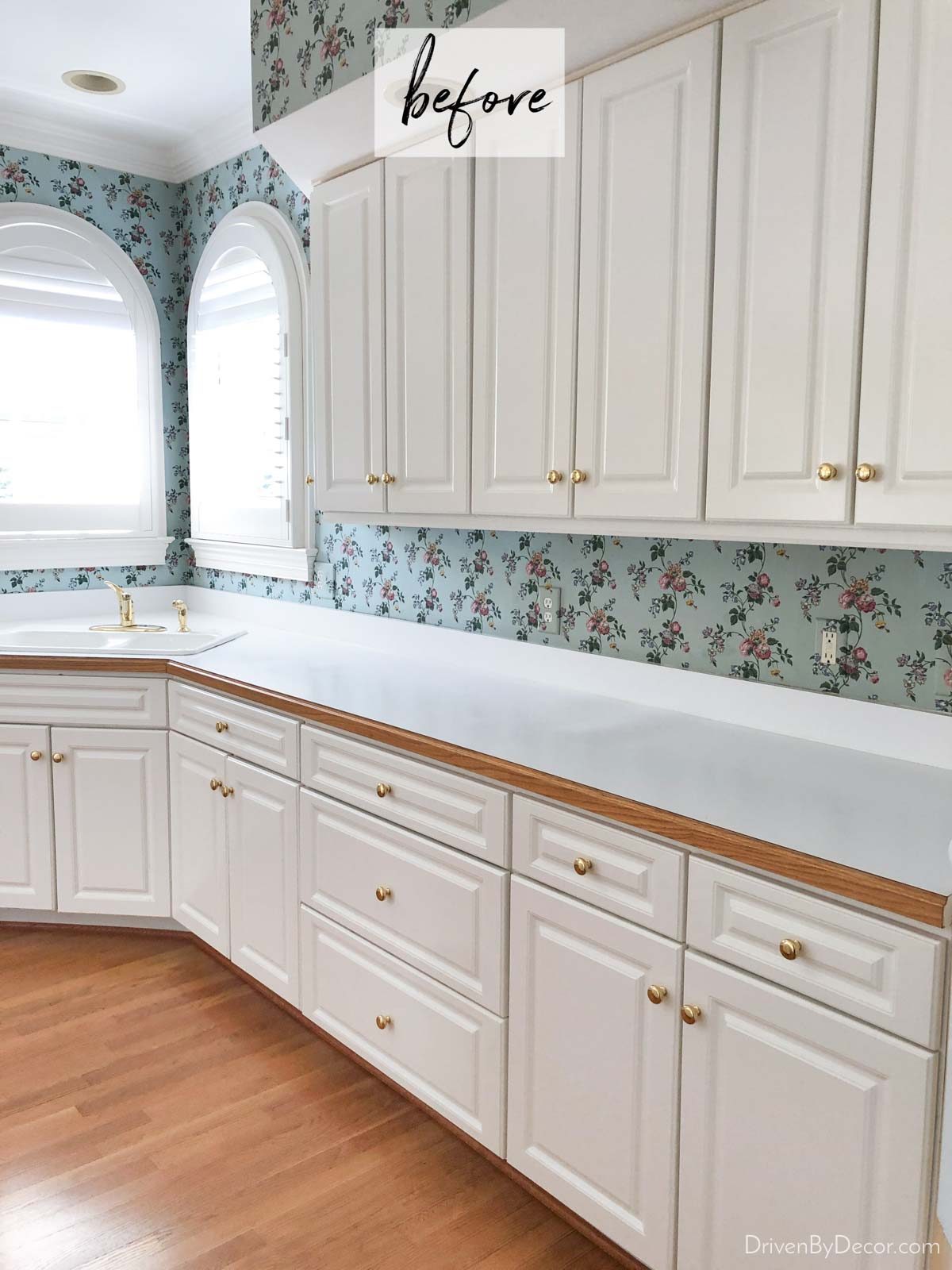 Our countertops before our budget kitchen remodel