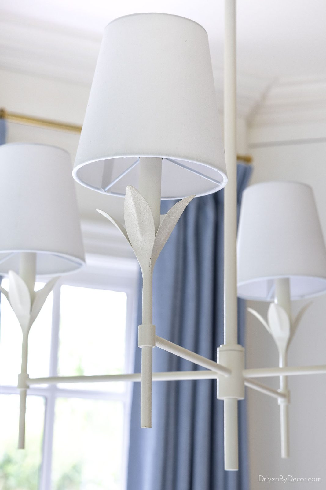 Matte white chandelier with petal design on each arm