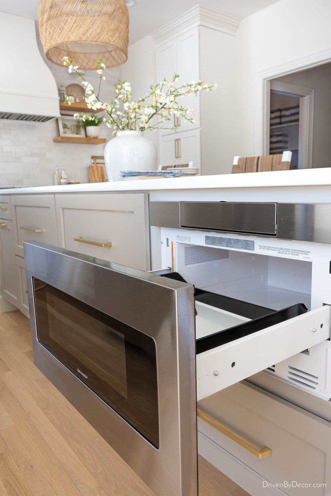 Microwave drawer in kitchen island