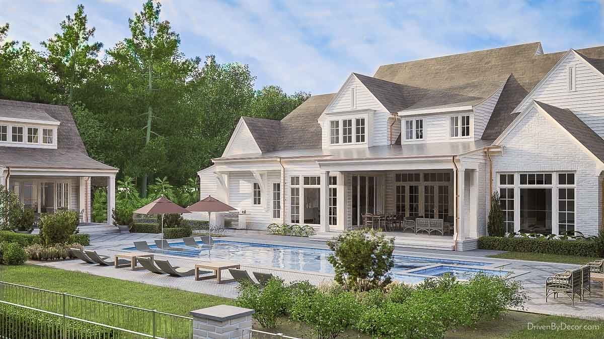 Rendering of the rear side of our modern tutor home with pool