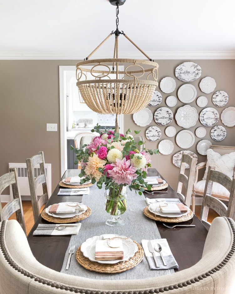 I LOVE our new dining room beaded chandelier with rope detailing! This and other favorite finds are linked in my post!