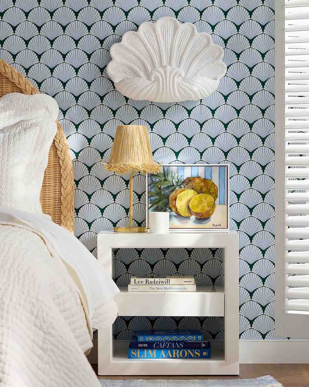 Leaning art print as nightstand decor