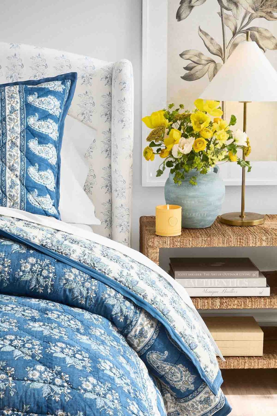 Vase of flowers as nightstand decor